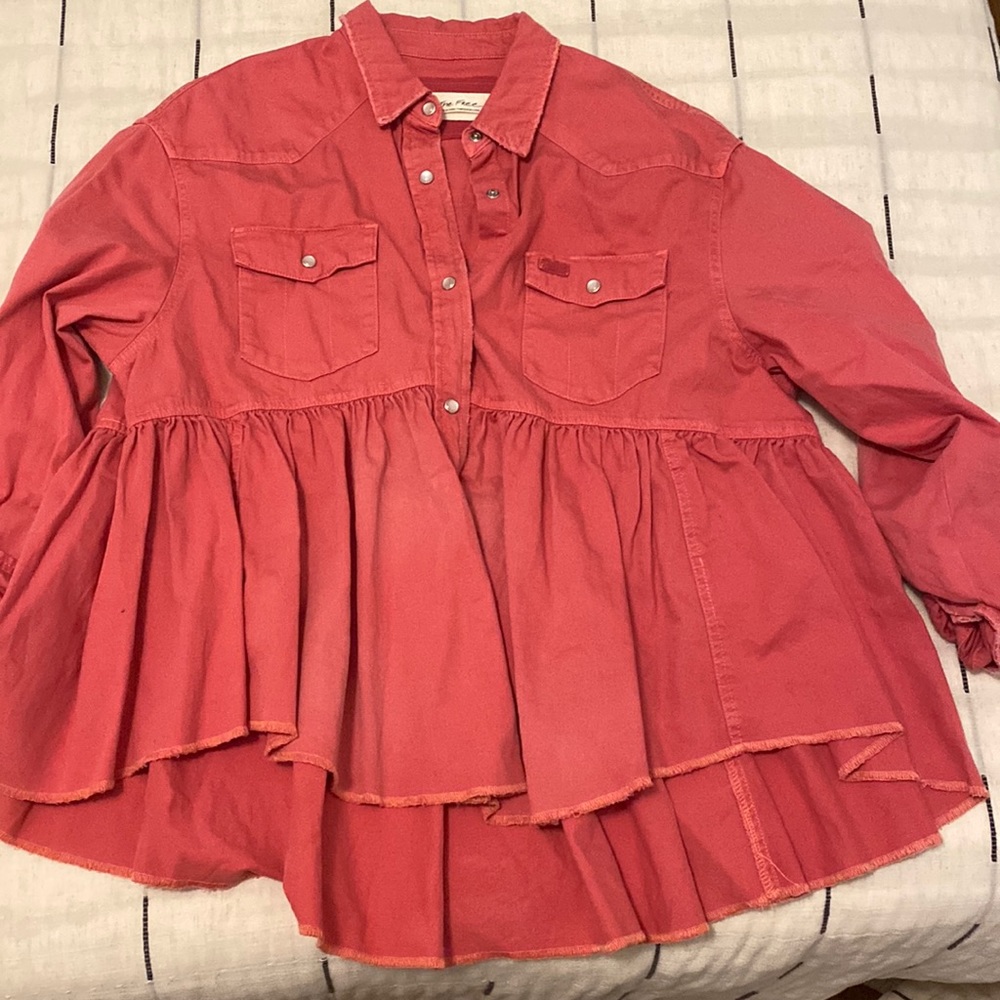 Pink Denim Free People Top